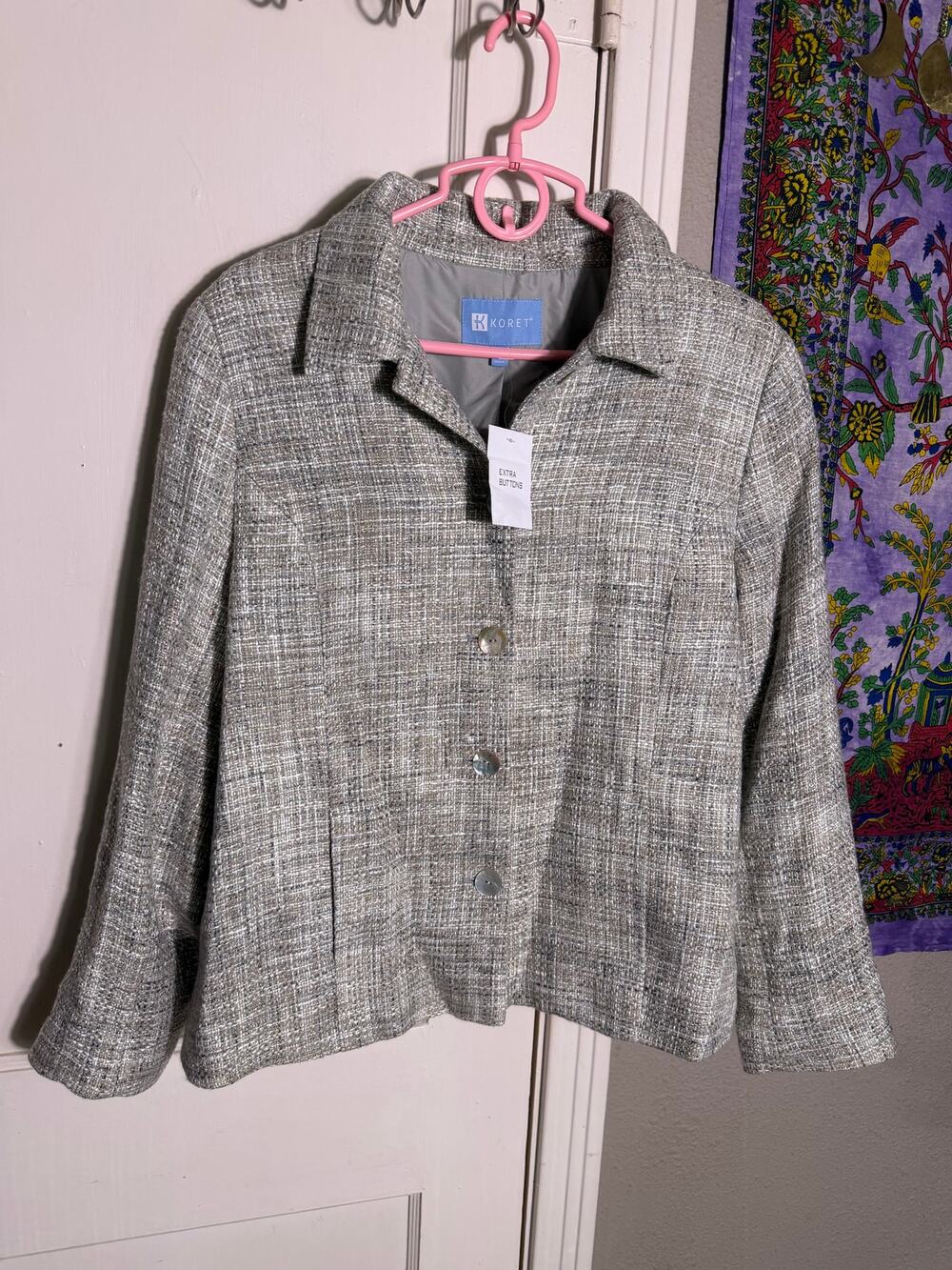 Koret Womens 16 Gray Tweed Jacket Blazer Textured Cropped Boxy Button Front